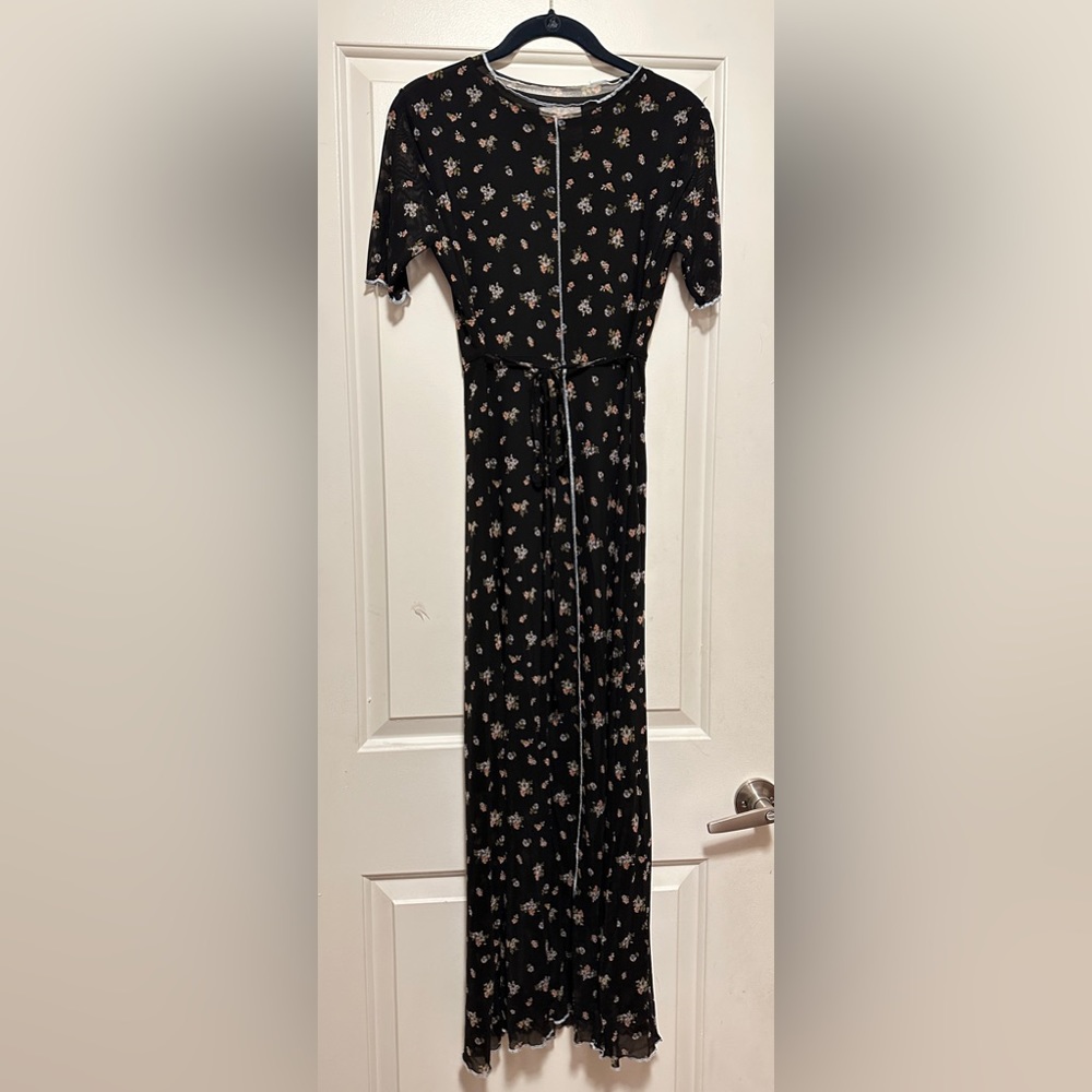 Black floral dress with built in belt